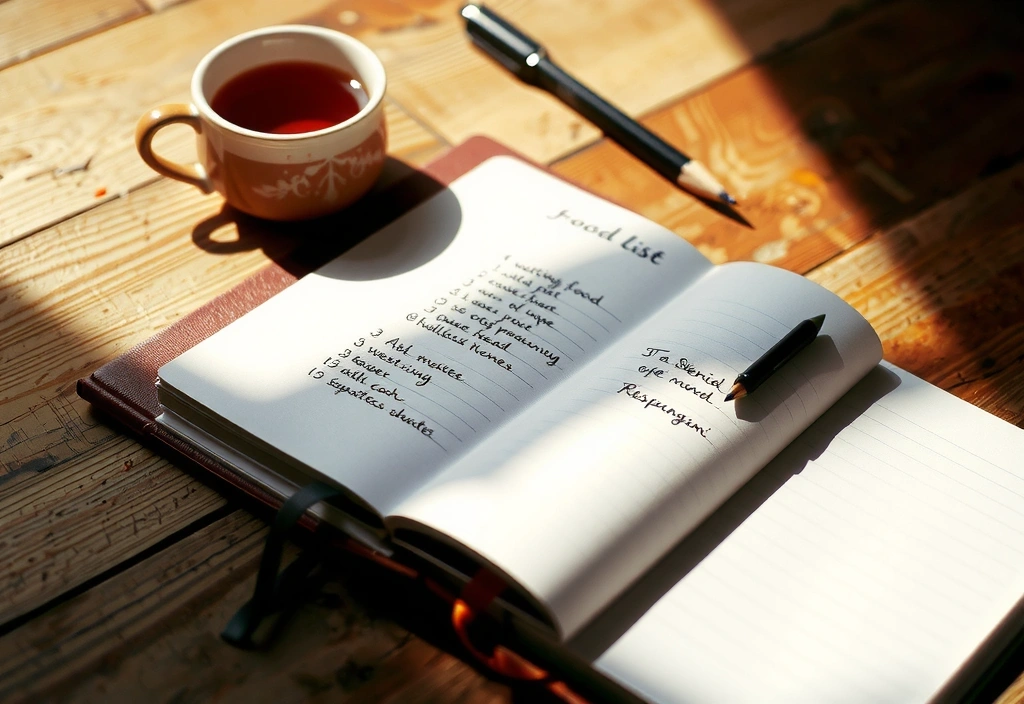 Handgeschriebene Notizen und Tee